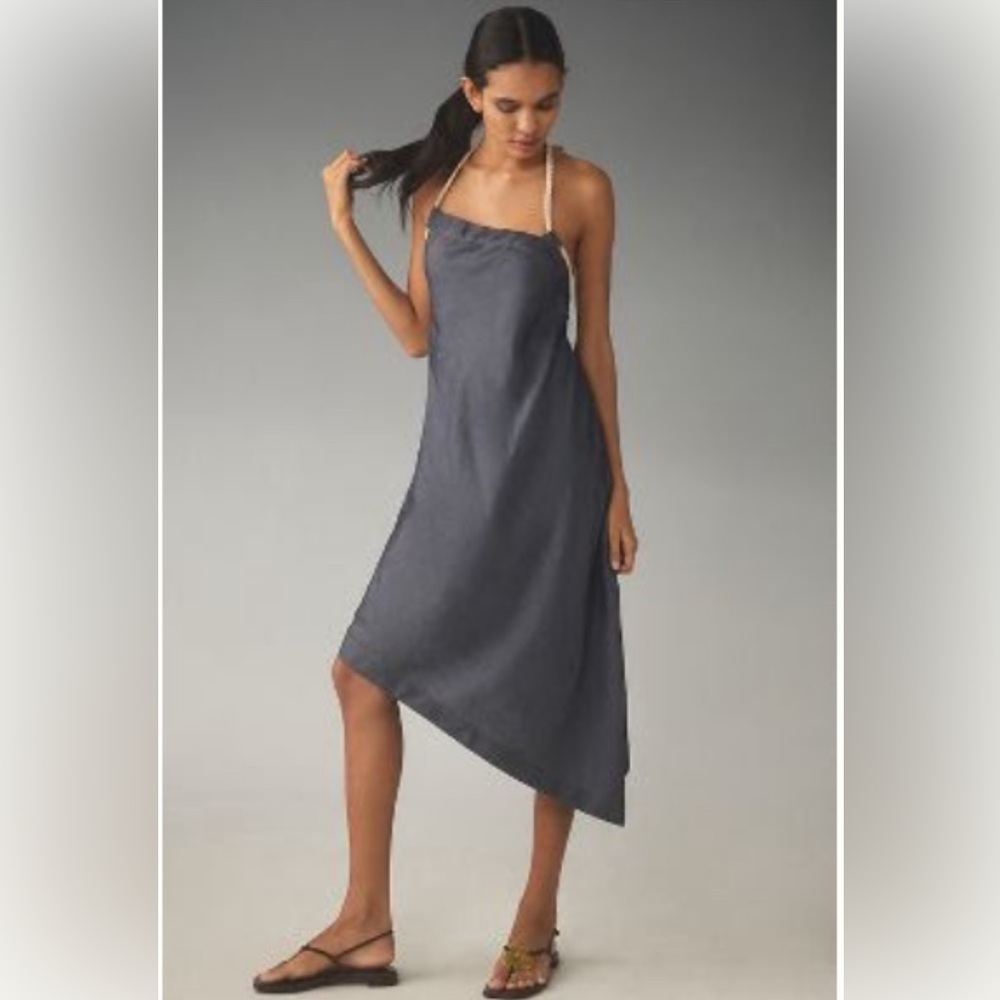 Anthropologie, Let Me Be Rope-Neck Asymmetrical Denim Midi Dress, Medium